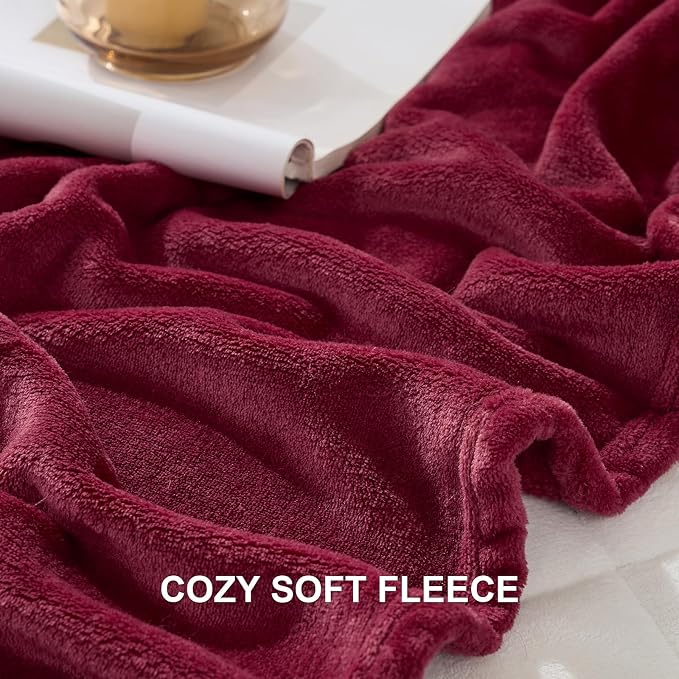 Hansleep Throw Burgundy Red Fleece Blanket, Soft Flannel Bed Blanket | Fuzzy Cozy Blanket 50x60 Inches, Multi-use for Bed, Sofa, Couch, Travel, Camping, All Season Warm Lightweight Cover