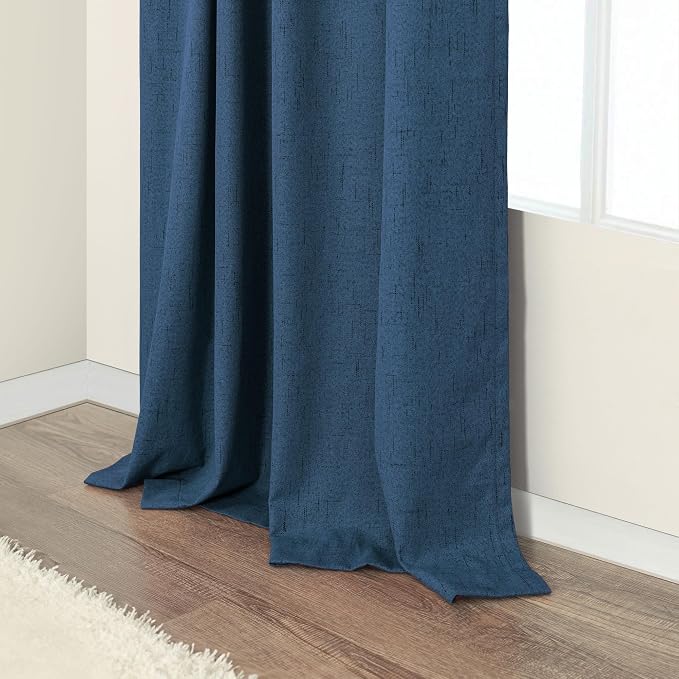 Navy Blue Curtains 108 Inches Long 2 Panel Faux Linen Nautical Modern Farmhouse Blackout Curtain for Bedroom Dining Living Room Divider Drapes Sun Heat Light Blocking Ceiling to Floor Length Dark Blue