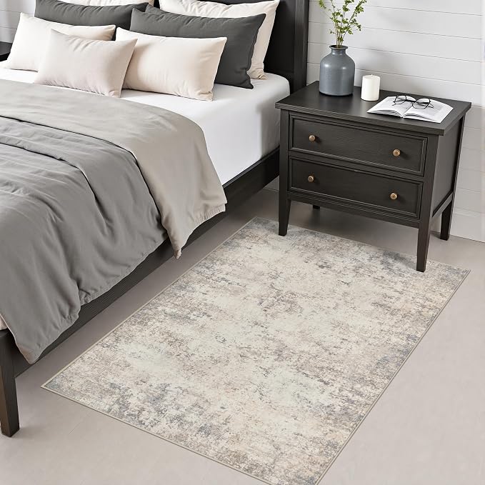 Area Rug Living Room: 3x5 Modern Washable Soft Carpet Brown Beige | For Hallway, Bedroom, Kitchen, Laundry, Bathroom,Door Mat,Modern Abstract,Machine washable,Non-Slip,Stain Resistant,Indoor