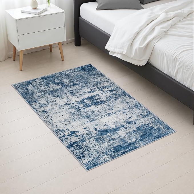 2x3 Washable Entryway Rug: Modern Abstract Indoor Soft Carpet Blue | For Entrance, Bedroom, Kitchen, Laundry, Bathroom,Door Mat,Modern Abstract,Machine washable,Non-Slip,Stain Resistant,Indoor