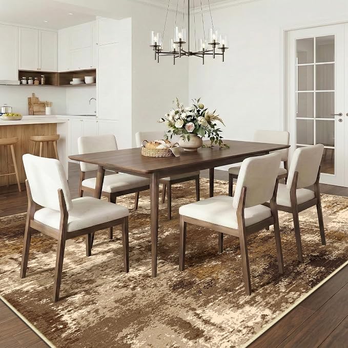 RELEANY Washable 8'x10' Abstract Area Rug for Living Room Brown Tan | Carpet for Bedroom, Kitchen, Office, Hallway and Entryway, Printed Pattern, Non‑Slip, Soft, Stain‑Resistant, Easy to Clean