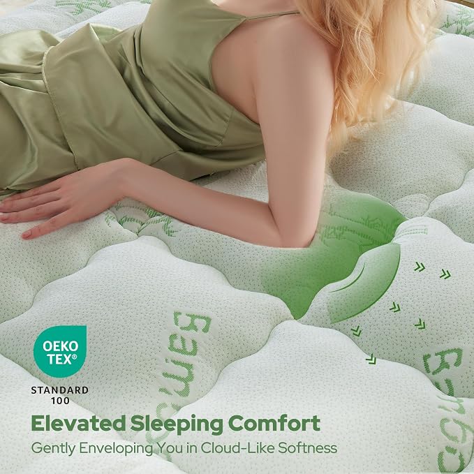 BEDLORE California King Mattress Topper, Thick Pillow Top Mattress Pad | Deep Pockets Fit 6"-18" Mattress, Soft Breathable Mattress Topper Viscose Bamboo for Back Pain & Hot Sleepers(Green)