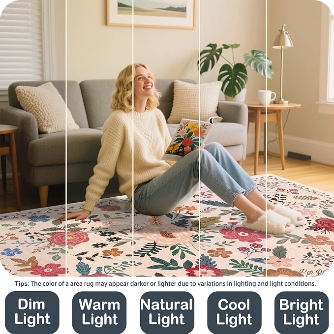 Washable 2' x 6' Runners for Hallways, Non Slip Long Floor Runner for Kitchen, Entryway Indoor, Stain Resistant Rubber Backing Floral Decor Rug (Beige Red)