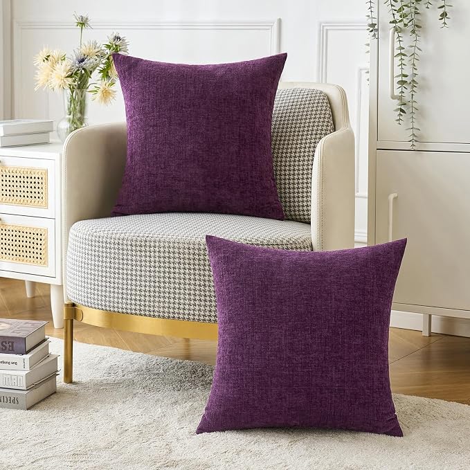 MIULEE Soft Chenille Throw Pillow Covers Plum Purple 20x20 Inch Pack of 2 | Modern Home Decor, Classic Decorative Pillows, Solid Dyed Cases, Boho Couch Cushion Covers for Sofa Bed Living Room