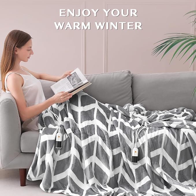 VENTIMI Heated Blanket Queen, 9 Heat Levels & 2-10 Hours Auto Off, Grey | ETL & FCC, Dual Controller, 84" × 90", Flannel and Sherpa, Bed Couch Use, Machine Washable, Removable Controller