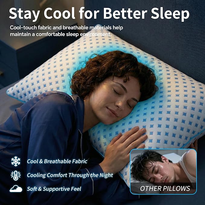 Queen Size Pillow 1 Pack for Sleeping, Cooling Adjustable Memory Foam Pillow, Dual Fill Design Helps Maintain Shape, Breathable Washable Cover