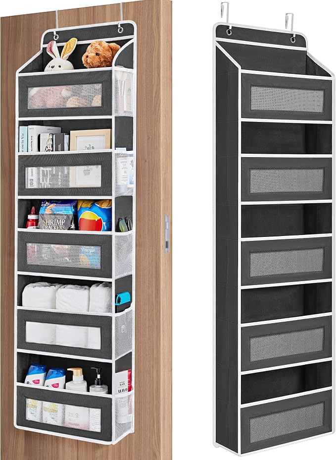 JARLINK Over the Door Organizer for Bedroom, Pantry Bathroom, 5 Shelf Black | Anti-Tilt Design, 44 lb Load Capacity, Hanging Door Organizer with 5 Large Capacity Pockets, Behind Door Storage for Nursery