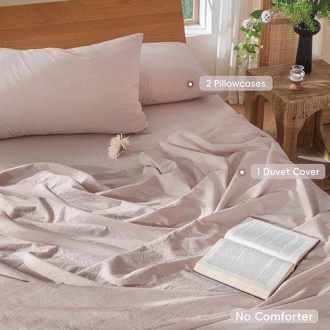 MooMee Duvet Cover Set 100% Washed Cotton Linen Like Full | Relaxed Linen-like Texture. Soft, Breathable & Long-lasting Comfort. Lightweight. Hidden Zipper with 8 Interior Corner Ties
