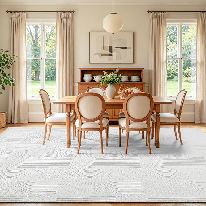 Pauwer 9x12 Area Rugs for Living Room, Modern Non Slip Washable Rug, White | Arch Pattern, Soft Fluffy, Neutral, Boho Accent, Solid Color Floor Carpet, For Kids Room Dining Room Nursery Entryway
