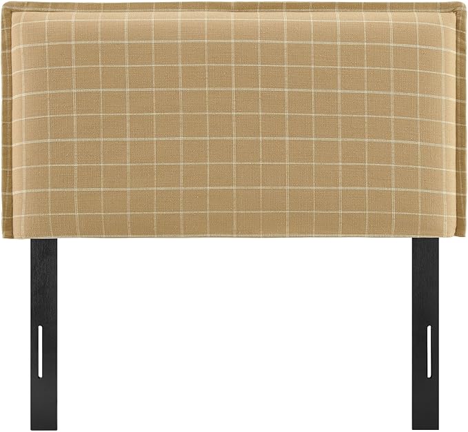 Modway Camille Twin Size Checkered Linen Blend Plaid Headboard with Removable Slipcover – in Denim Windowpane Check - Padded Pillow Style Headboard with Adjustable Mounting for Twin Beds