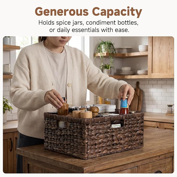 StorageWorks Large Wicker Baskets, Water Hyacinth Woven Baskets, 1-Pack | Large Wicker Baskets for Organizing,Wicker Storage Baskets for Shelves,Shelf Baskets for Organizing with Handle,Pantry Basket