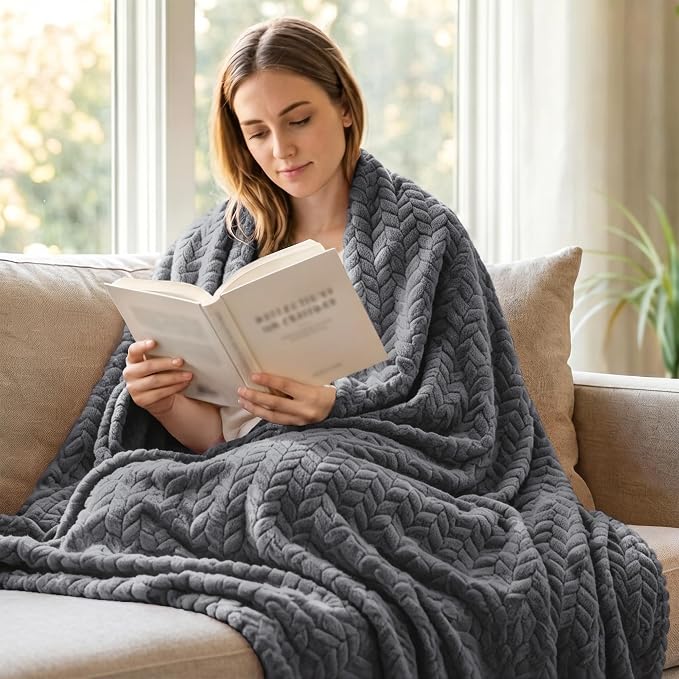 Exclusivo Mezcla Dark Grey Fleece Throw Blanket for Couch and Bed, 50x70 Inches Soft Cozy 3D Decorative Jacquard Flannel Blankets, Lightweight Fuzzy Plush Warm Throws for All Seasons | Oversized Soft Cozy Fluffy Blankets for Summer, Decorative Plush Fl...