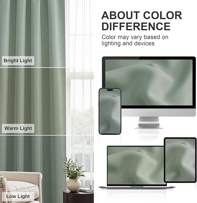 PONY DANCE Sage Green Window Curtains for Kitchen 36 inch Long, 2 Panels Set Half Window Drapes for Bedroom Basement, Blackout Small Curtains for Travel Trailers, Width 34 x Length 36 inches