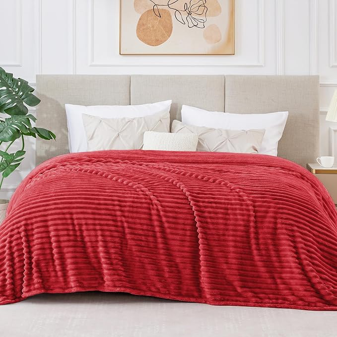 BEDELITE 3D Ribbed Jacquard Red Blankets Queen Size for Bed, 90x90 Inch | Soft Warm Decorative Fluffy Blanket, Cozy Fuzzy Lightweight Plush Fleece Throw Blankets for Bed, Room Decor, Gift for Women