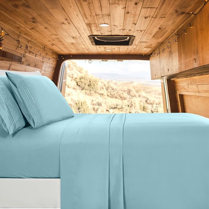 Elegant Comfort Luxury 1500 Premium Hotel Quality Microfiber 4-Piece Sheet Set - Wrinkle Resistant, All Around Elastic Fitted Sheet, Deep Pocket up to 16", RV Short Queen, Aqua