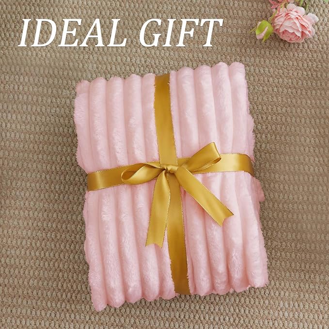 BEDELITE Throw Blanket for Couch - 300GSM Soft & Warm Fluffy Pink Blanket, Decorative and Giftable Striped Blankets for Women, Men, 50"x70" | Ultra-Soft Plush Fleece, Warm Yet Lightweight, Ribbed Texture, Home Decor, Machine Washable, Giftable, All-Sea...