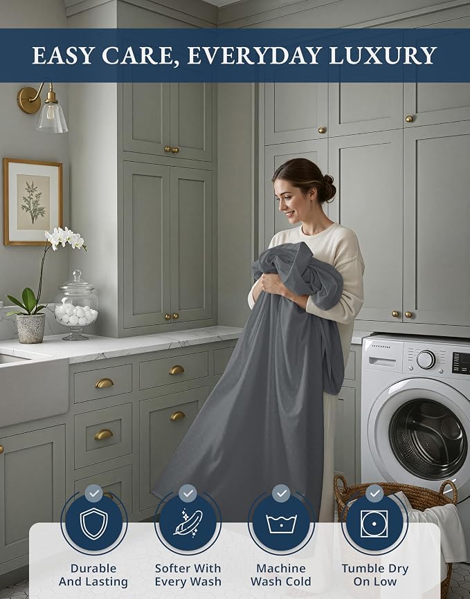 LANE LINEN Split California King Sheets Egyptian Cotton Sateen - Charcoal | California King Size Sheets - 4-Piece Set, For A Luxurious Night's Sleep, For A Silky Hotel-Style Bed, Luxe Sheen