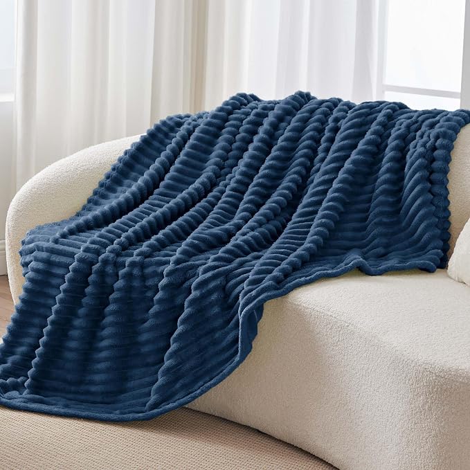 BEDELITE Ribbed Fleece Throw Blanket for Couch, Navy, 50"x70" | Ultra-Soft Plush Fleece, Warm Yet Lightweight, Ribbed Texture, Home Decor, Machine Washable, Giftable, All-Season Use