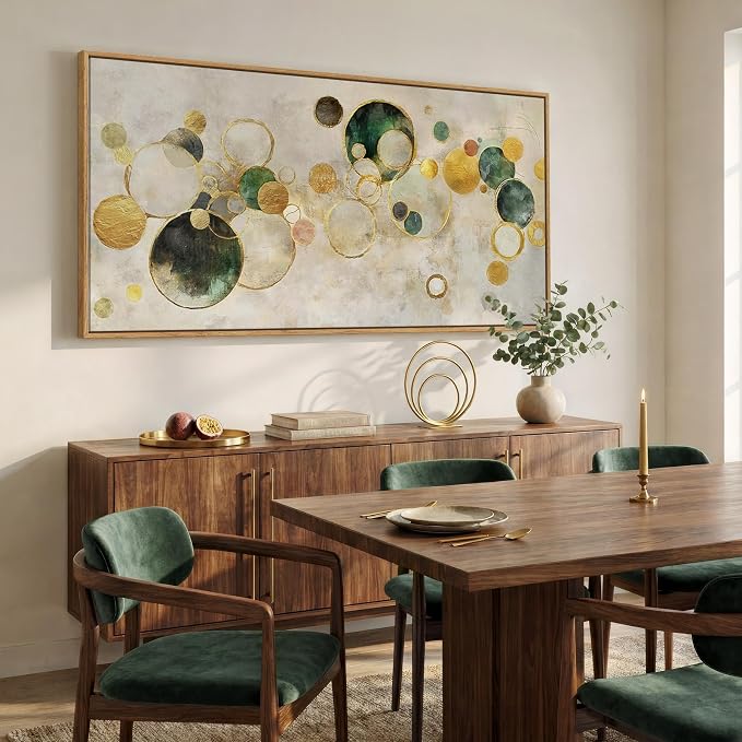 Extra Large Framed Green Gold Abstract Wall Art for Living Room, 36x72 In | Modern pictures, Horizontal canvas prints, Yellow paintings artwork for walls, Wall decor for bedroom dining room office