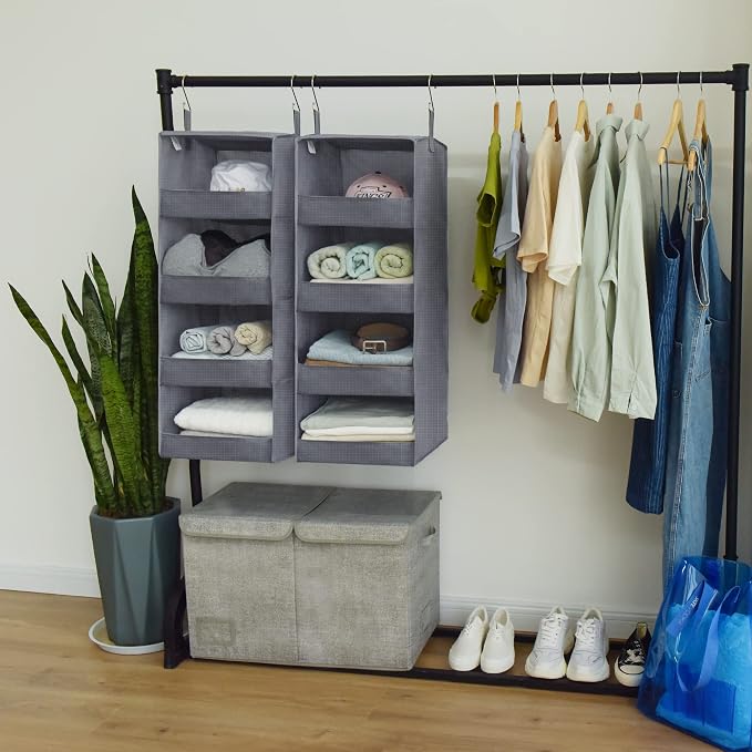 GRANNY SAYS 4-Shelf Hanging Closet Organizer, Foldable Storage, Gray | 44 lb Capacity, No-Sag Support, Keeps Clothes Neat, Folds Flat, Fits RV, Dorm & Small Closets, 2 Pack