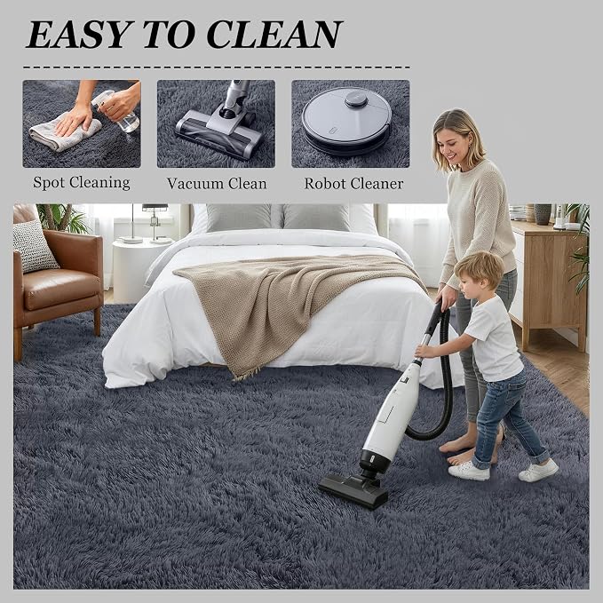 9x12 Area Rug Living Room Bedroom: Fluffy Plush Shag Carpet Grey | For Kids Room Playroom Nursery Home Decor,Ultra Soft,Non-Slip Non-Shedding,Fuzzy Plush,Large Indoor Floor Carpet,Easy Clean