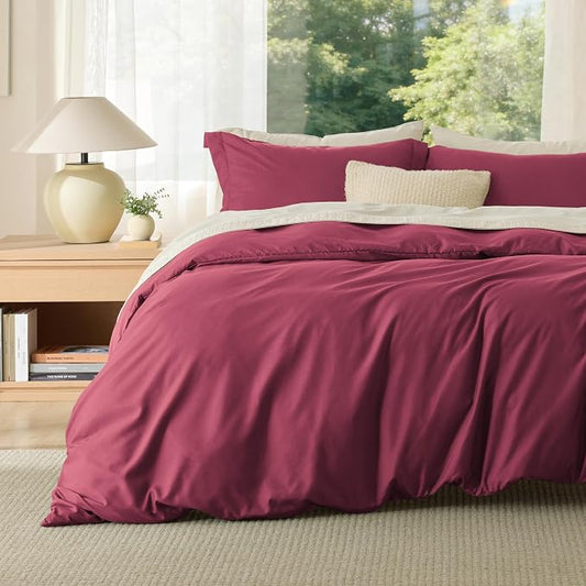Bedsure Cal King Duvet Cover, Soft Double Brushed Bedding, Dark Red, 3Pcs | For Kids & Adults, 104"x98" Comforter Cover, Hotel Luxury, All Season, Breathable, Easy Care, Lightweight, California King