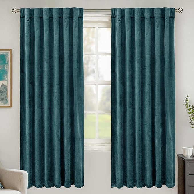 BGment Velvet Blackout Curtains for Bedroom, 2 Panels, 52 x 72 Inch, Teal | Elegant, Thermal Insulated, Room Darkening Heavy Panels, Super Soft, Luxury Curtains for Living Room, Back Tab Rod Pocket