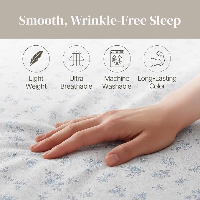 Modern Threads Silky Soft Microfiber and Wrinkle Free Sheets - Luxurious Microfiber Bed Sheets Includes Flat Sheet, Fitted Sheet with Deep Pockets, & Pillowcases Kashmir Rose Blue, Twin