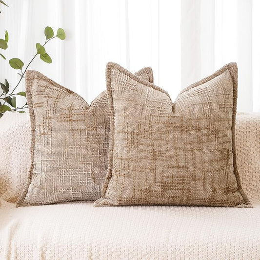 HPUK Chenille Throw Pillow Covers 18x18 Inch, Soft Woven Texture, Set of 2 | Plush woven texture, invisible zipper, couch sofa bed bedroom living room decor, square cushion covers, inserts not included