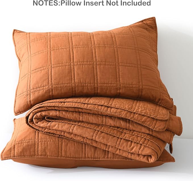HORIMOTE HOME 100% Cotton Quilt King Size Burnt Orange Bedspread, Pre-Washed 3-Piece Cozy Lightweight Decorative Bedding Cover Coverlet Set with 2 Shams in Geometric Pattern for All Season