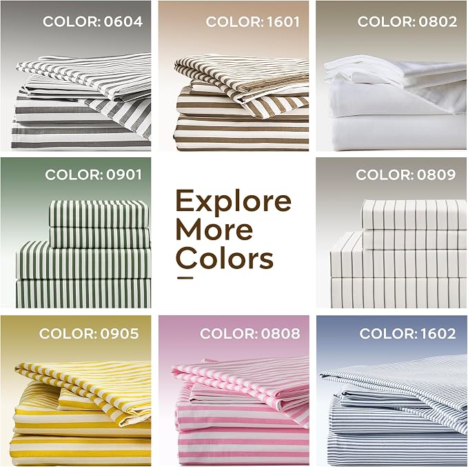 JELLYMONI 100% Cotton Sateen Striped Full Duvet Cover Set, White | Breathable Softness, Oeko-Tex Certified, Classic Stripes, 8 Corner Ties & Double Hidden Zipper