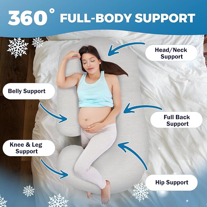 Pregnancy Pillows for Sleeping – 57-Inch Maternity Pillow for Pregnant Women with Removable Washable Cover – Support for Back, Belly, Neck, Legs, & Hips – V C U Shaped Full Body Pillow