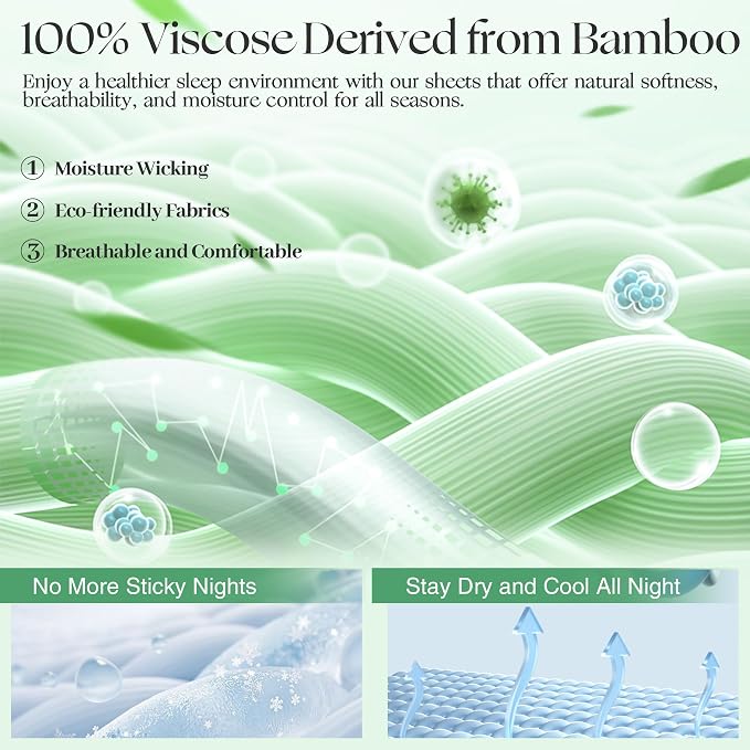 Silver Infused Bed Sheets Set, Temperature-Regulating Fabric with Self-Cleaning Technology for 3X Freshness Sleep, Genuine 100% Organic Viscose Derived from Bamboo (Caking, Darkgray)