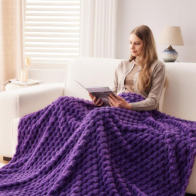 NEWCOSPLAY Fleece Clouds Cozy Twin Blanket for Couch, Purple, 60"x80" | Premium Silky Flannel Blanket, Soft Lightweight Fluffy Throw Blanket for Bed Sofa Decor, Gift for All Season Use