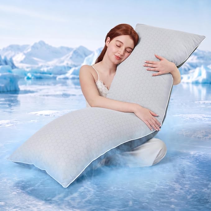 YZ HOME Cooling Body Pillow for Adults,Cold Touch Fabric(Grey,20"x54") | Body Pillow for Side Sleeper,Shredded Memory Foam,Removable Washable Cover