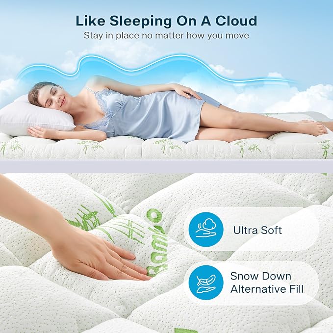 Waterproof Cal King Size Mattress Topper Viscose Derived from Bamboo, Extra Thick Mattress Pad for Back Pain, Cooling Mattress Topper with Deep Pocket 8"-21", Green,Cal King