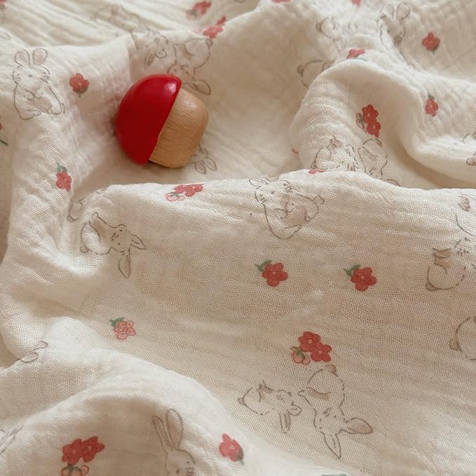 Chic Shabby Vintage Floral Duvet Cover Twin for Kids Girls Boys 100% Cotton Muslin Ruffled Quilt Cover Twin, 68"x86", Flower Rabbit Print, Soft Breathable, Zipper Closure, No Pillowcase