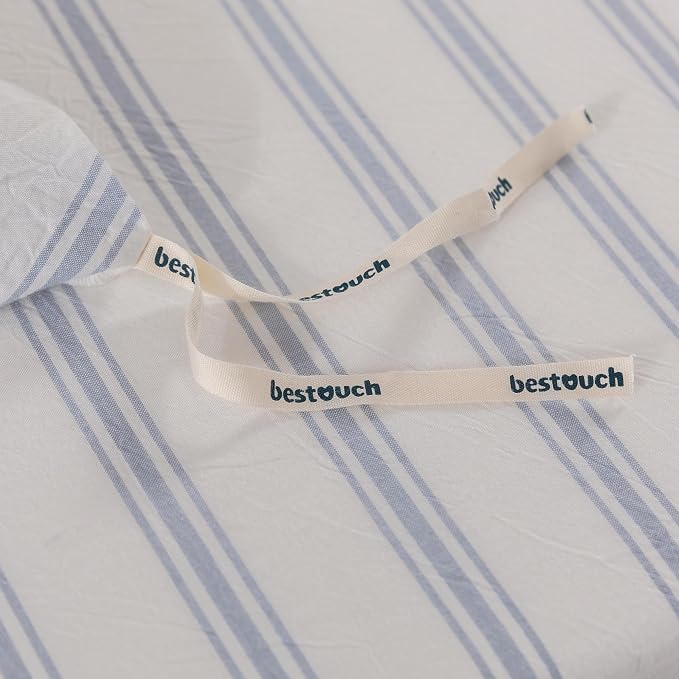 BESTOUCH Striped Cotton Duvet Cover Set Linen Feel California King | 100% Washed Cotton, Soft Wrinkle Texture, Hidden Zipper, 8 Ties, Breathable Lightweight Durable Comfy, 3 Pcs No Insert