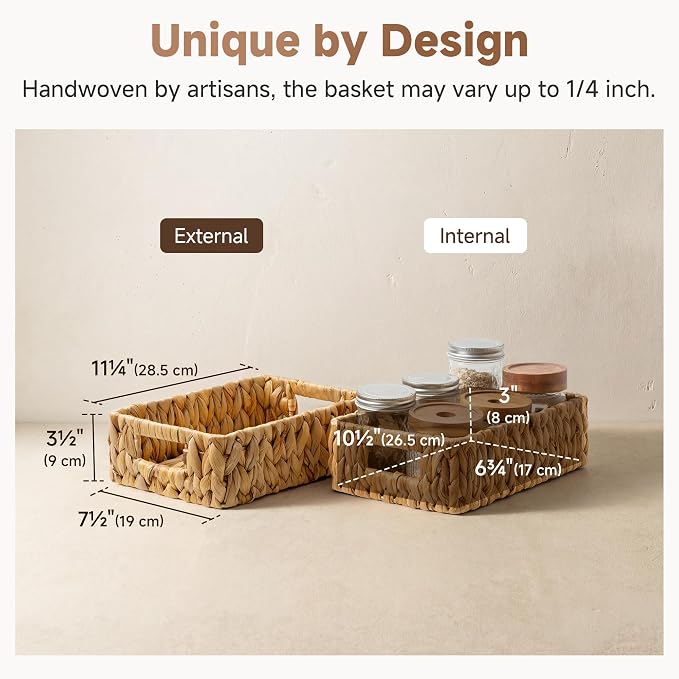 StorageWorks Small Wicker Baskets for Shelves, Shallow Baskets, 2-Pack | Water Hyacinth Storage Baskets for Organizing, Wicker Storage Baskets for Shelves,Pantry Organizers and Storage,Woven Baskets