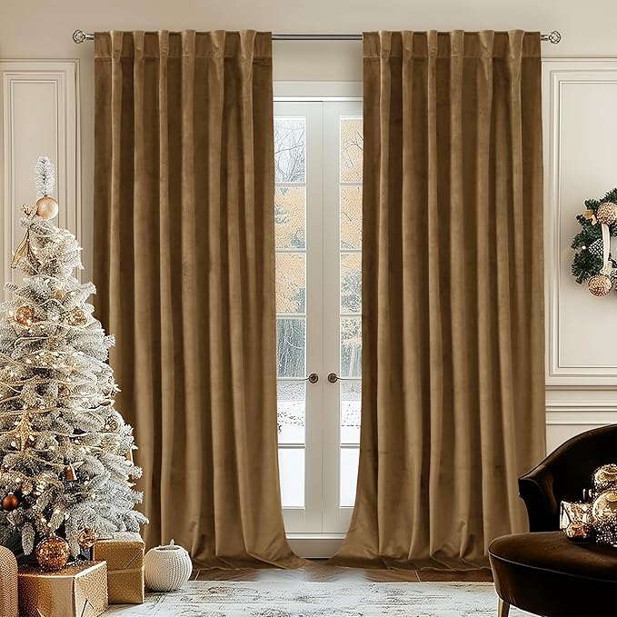 BGment Bronze Brown Velvet Blackout Curtains 102 Inches Long for Bedroom | Drapes for Living Room, Super Soft, Luxury, Room Darkening, Window Treatment, Back Tab Rod Pocket, 2 Panels, 52 x 102 Inch
