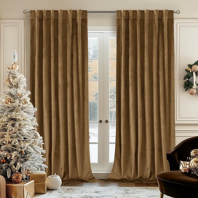 BGment Bronze Brown Velvet Curtains 84 Inch for Bedroom, Thick Thermal Insulated Blackout Curtains Noise Reduce Back Tab and Rod Pocket Window Panels for Living Room, Set of 2 Panels, 52 x 84 Inch | Thermal Insulated, Noise Reducing, Energy Saving, Lux...