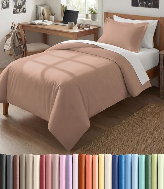 Duvet Cover Twin/Twin XL Size - 2 Piece with Zipper Closure - Mauve | Extra Soft, Breathable, Twin/Twin XL Duvet Cover 68" x 90" w/ 1 Pillow Sham, Zipper Closures & Ties, Women, Men, Kids & Teens