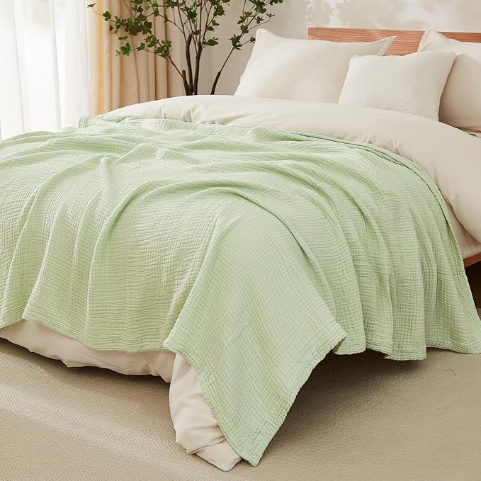 EMME Muslin Blankets for Adults Throw Blanket for Couch Breathable Gauze Soft Lightweight Airy Mint Green Queen 90" x 90"