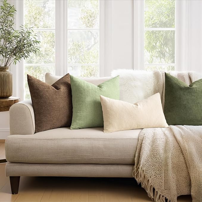 MIULEE Sage Green Chenille Couch Euro Throw Pillow Covers, 22x22 | Set of 2, Soft Modern Farmhouse Style, Decorative Pillowcases for Sofa Living Room Bed, Home Decor