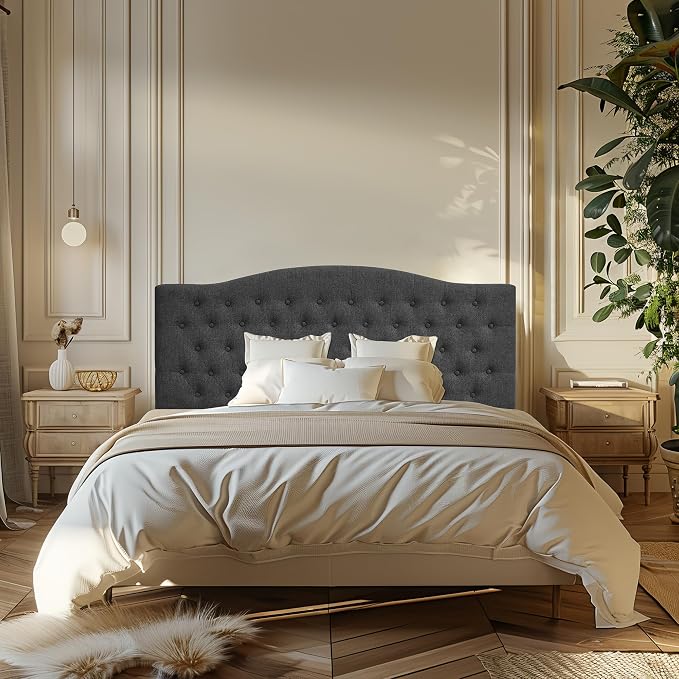Furpopup Linen Upholstered Headboard Queen/Full Size Latest Model Wall Mount, Bed Frame Mount, Featuring High-Density Sponge Padding, Luxury Texture Easy Assembly Comfort and Style-Dark Gray
