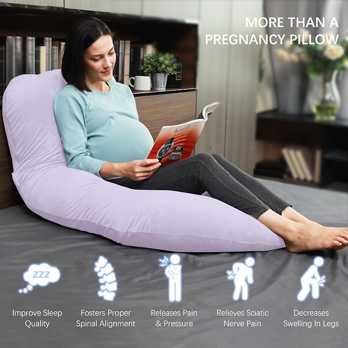 MOON PARK Pregnancy Pillows for Sleeping - U Shaped Full Body Maternity Pillow with Removable Cover - Support for Back, Legs, Belly, Hips - 57 Inch Pregnancy Pillow for Women - Purple