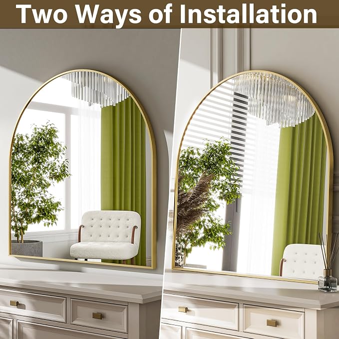 HARRITPURE 26"x28" Arched Bathroom Mirror Wall Mounted Gold Arch Mirror | Vanity Aluminum Alloy Frame Arch Wall Mirror for Living Room, Bedroom, Entryway