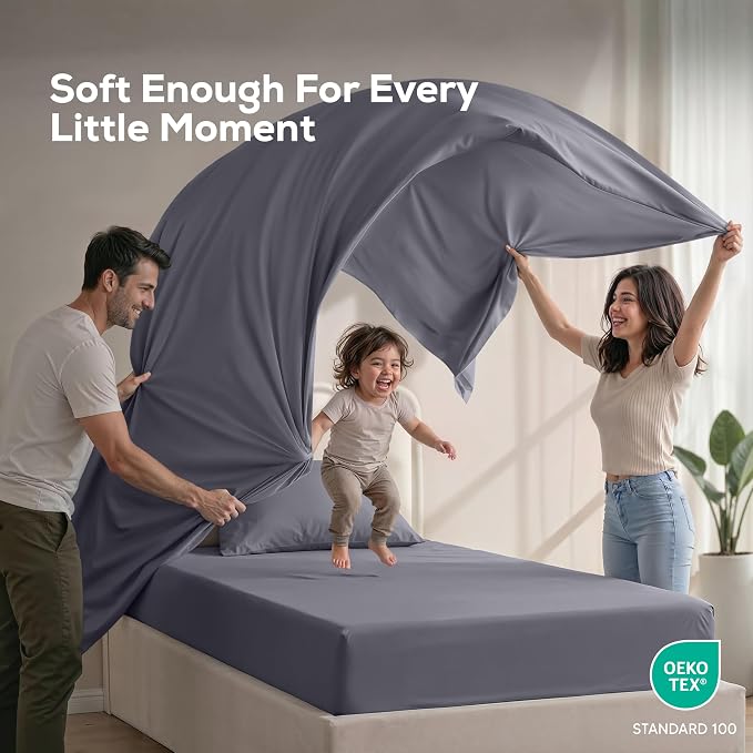 Twin Sheets Set, 3 Pieces 16" Deep Pocket Hotel Luxury Bed Sheets, Grey | Extra Soft Bedsheet Set, Comfy & Breathable Cooling Sheets, Wrinkle & Fade Resistant, Fitted Sheet, Flat Sheet, 1 Pillowcase