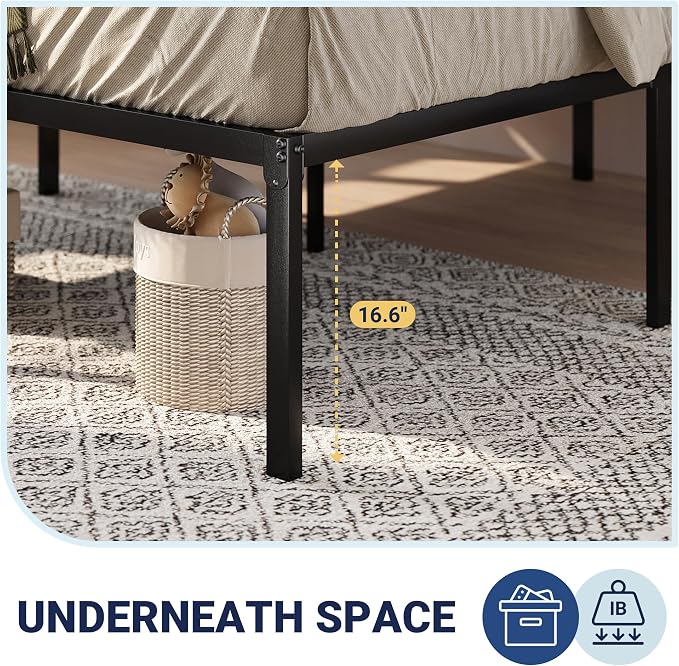 Allewie Twin Bed Frame, 18 Inch Metal Beds with Storage Space, Black | Heavy-Duty Metal Platform Beds, Large Under-Bed Storage Space, No Box Spring Needed, Easy Assembly
