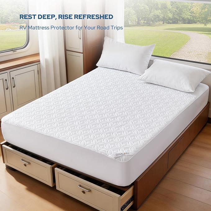 BEDLORE Waterproof Mattress Protector, RV Queen Size Mattress Pad Noiseless | Deep Pockets Fit 6"-18" Mattresses, Soft Breathable Dirt-proof Bed Mattress Cover Washable for Home, Bedroom, Hotel (White)